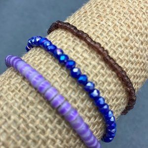 Bracelet Lot Stretch Purple Blue Shell Faceted Iridescent Seed Retro BoHo Beach